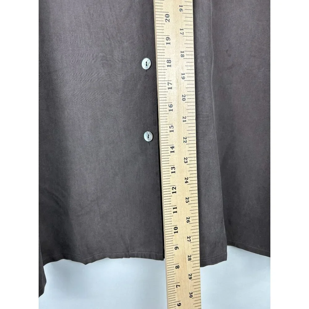 Silk Essentials Womens 2X Gray 100% Silk Button-Up Shirt With Pocket & Long Slee - Picture 5 of 11